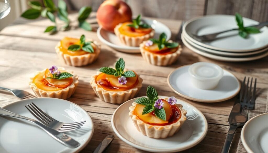 serving peach tarts serving peach tarts